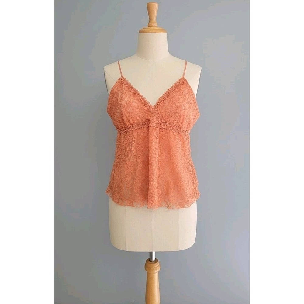 NWT Vtg Studio Y Y2K Orange Floral Lace Fairy Babydoll Tank Top Womans Size XL